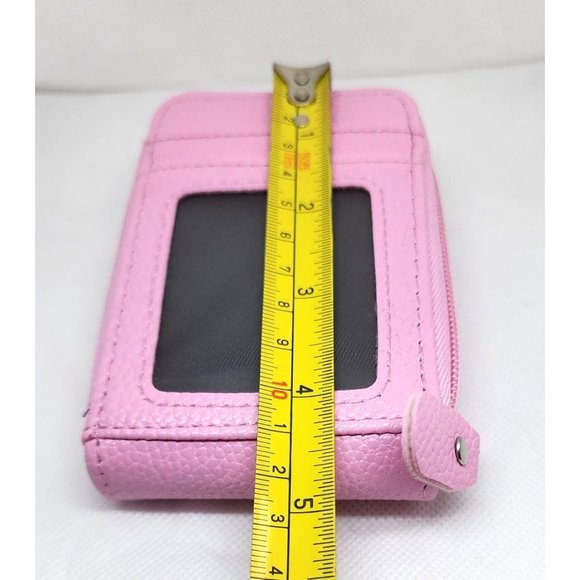 Pink Leather Mini Credit Card Case Card Slot Card Holder Wallet with ID Window - Picture 3 of 16